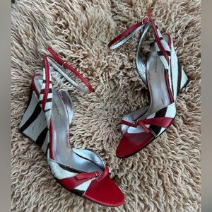 Dolce & Gabbana Red and Black Striped Wedges